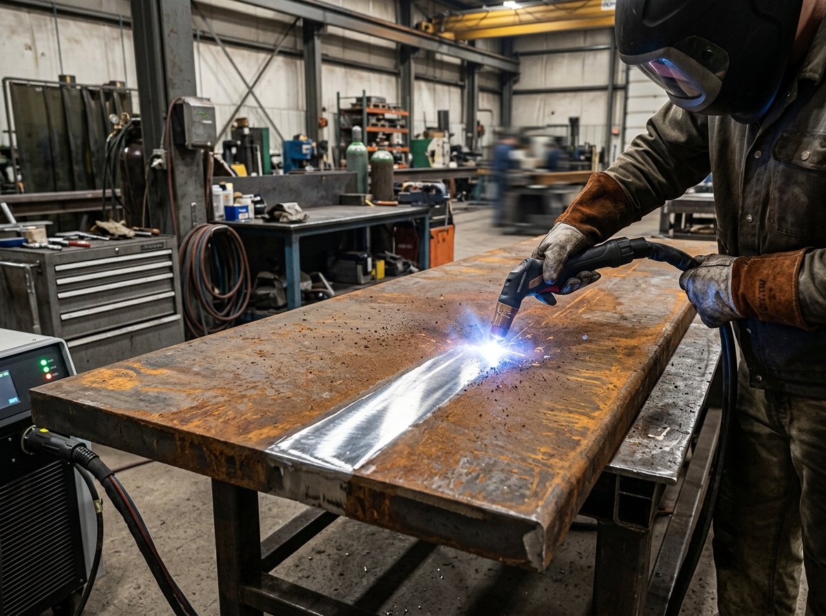 Fiber laser beam stripping rust and oxide layer
